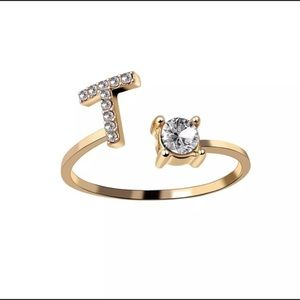 Gold Plated Adjustable T Rhinestone Ring